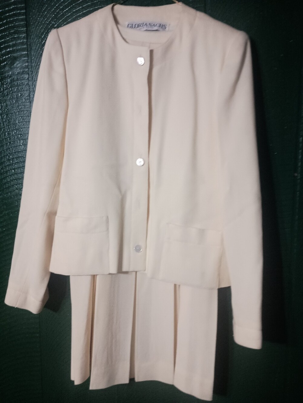 Vintage Gloria Sachs Wool-Crepe Jacket & Skirt Set Yellow/Cream Color Union Made